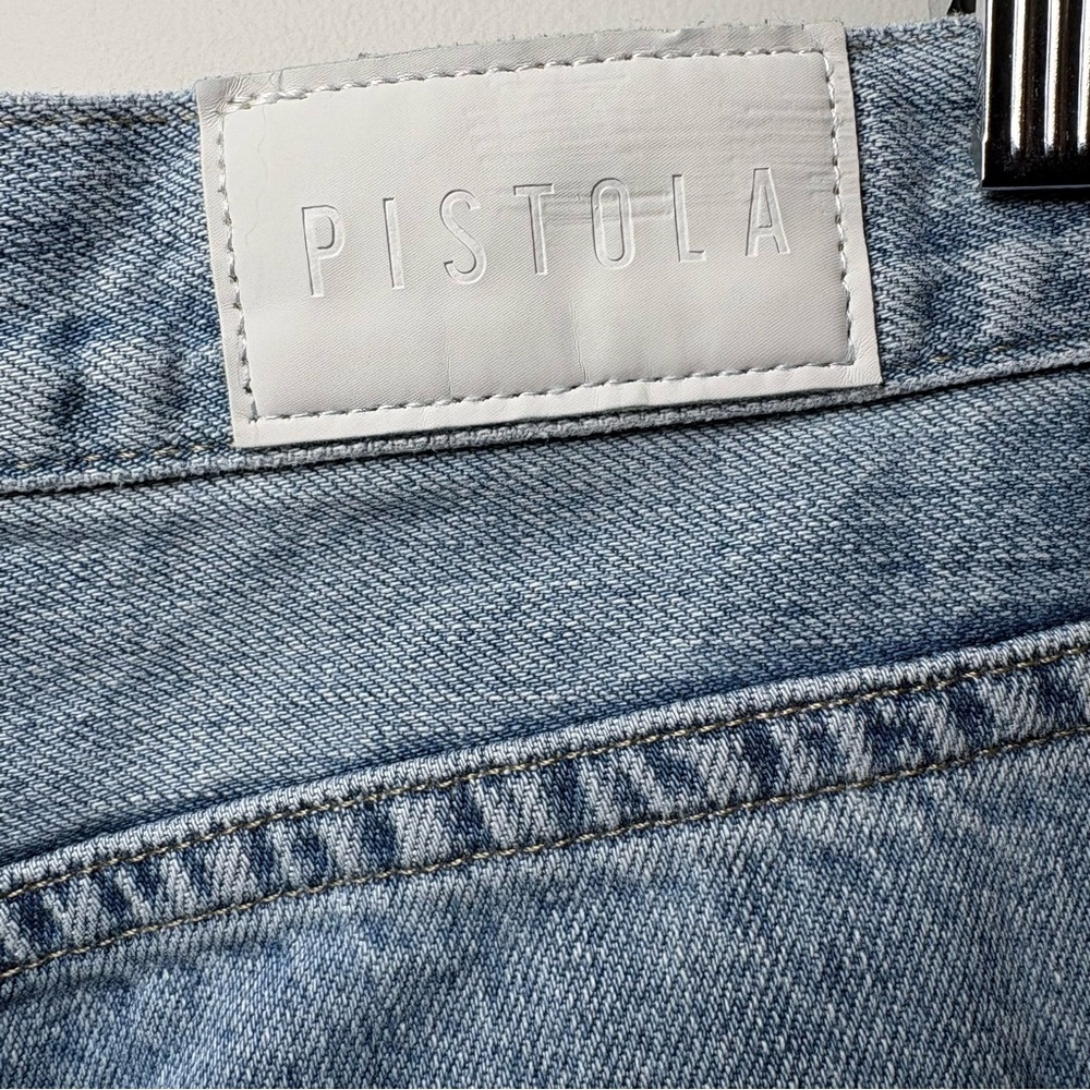 Pistola Jeans Sz 27 Distressed Light Wash Denim High Rise Straight Leg Raw Hem - Picture 5 of 11